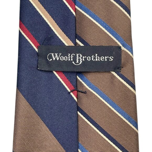 VINTAGE WOOLF BROTHERS COUNTESS MARA TIE Blue Brown and Red, PREOWNED - Picture 3 of 7